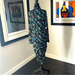 Alice + Olivia Black Floral Long Sleeve Dress